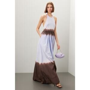 A. L. C. Multicolored Cotton Tan White Halter Neck Maxi Dress Size 6